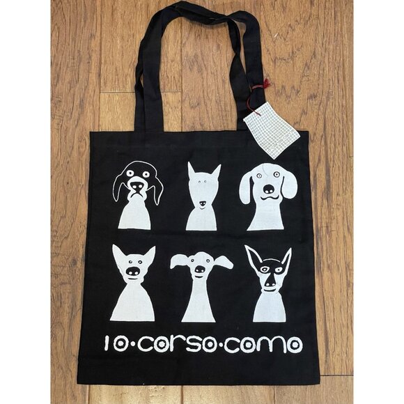 10•CORSO•COMO Black With Dogs Tote Bag Cloth With Tag Black And White - Picture 1 of 7